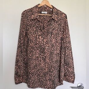 Equipment Women's Black and Tan Print Silk Blouse XXL